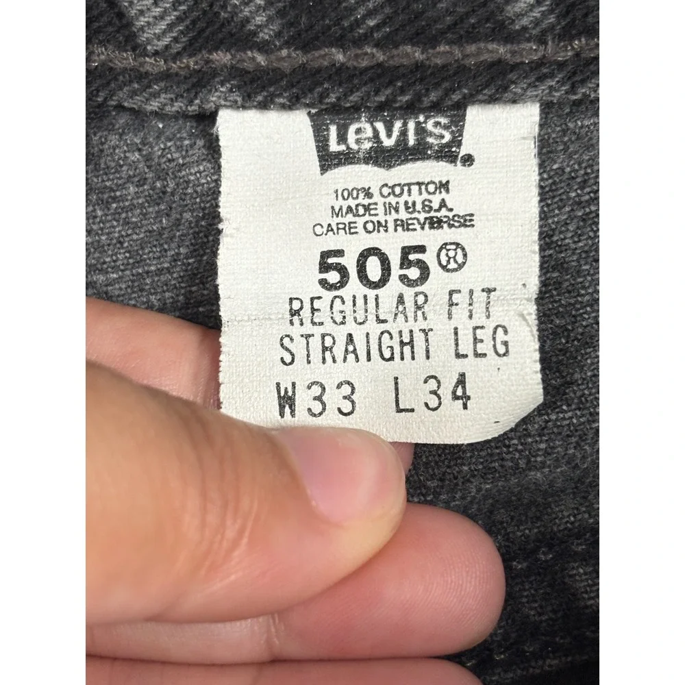 Levis 505 Mens Vintage Made in USA Faded Black Straight Leg Denim Jeans 33x34